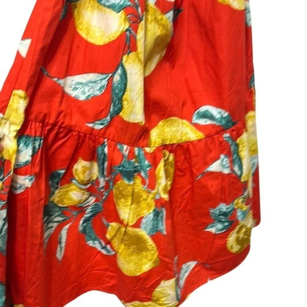 Flying Tomato Red Lemon Print Off Shoulder‎ Cotton Midi Dress